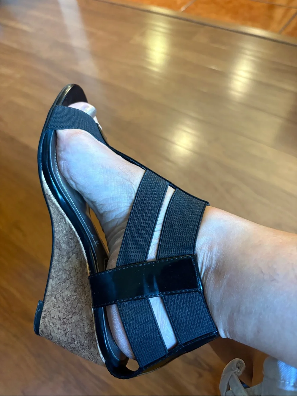 dexflex comfort Black Cork Wedge Sandals - Strappy Open Toe